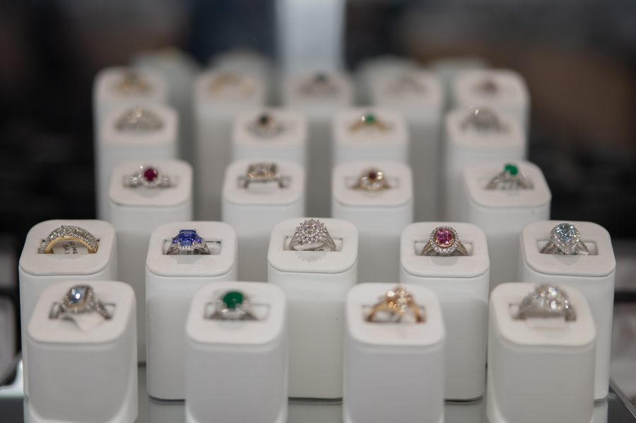 Engagement rings display at Rebecca's Fine Jewelry
