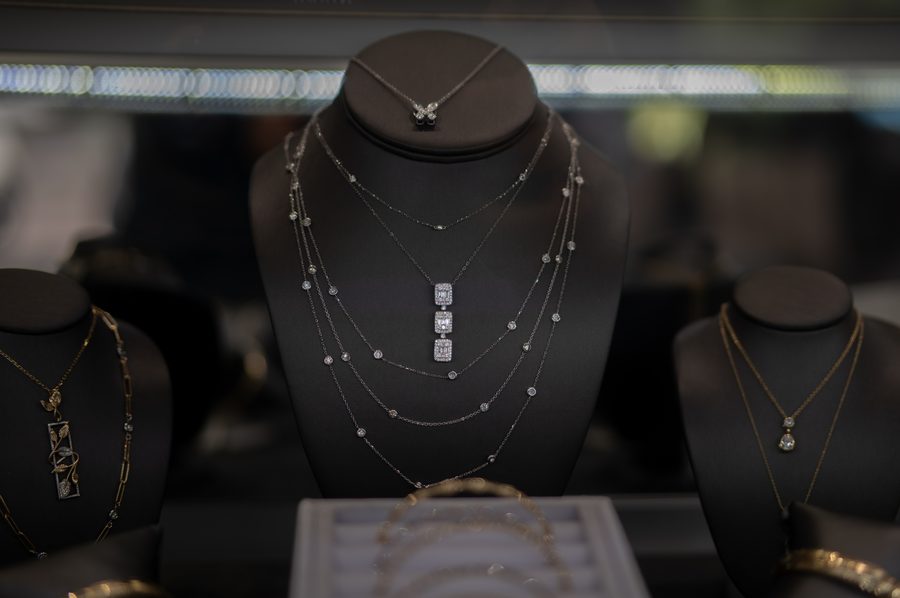 Necklaces display at Rebecca's Fine Jewelry