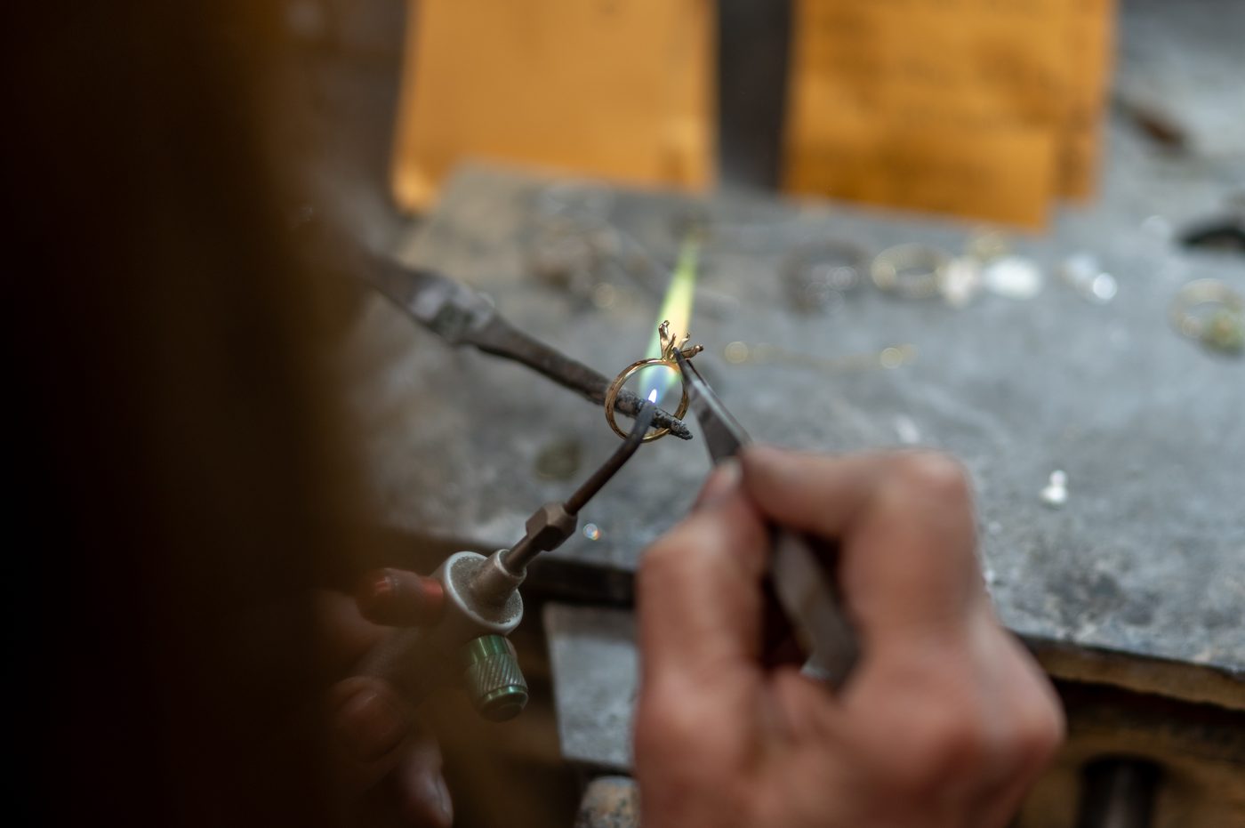 Jeweler at work at Rebecca's Fine Jewelry